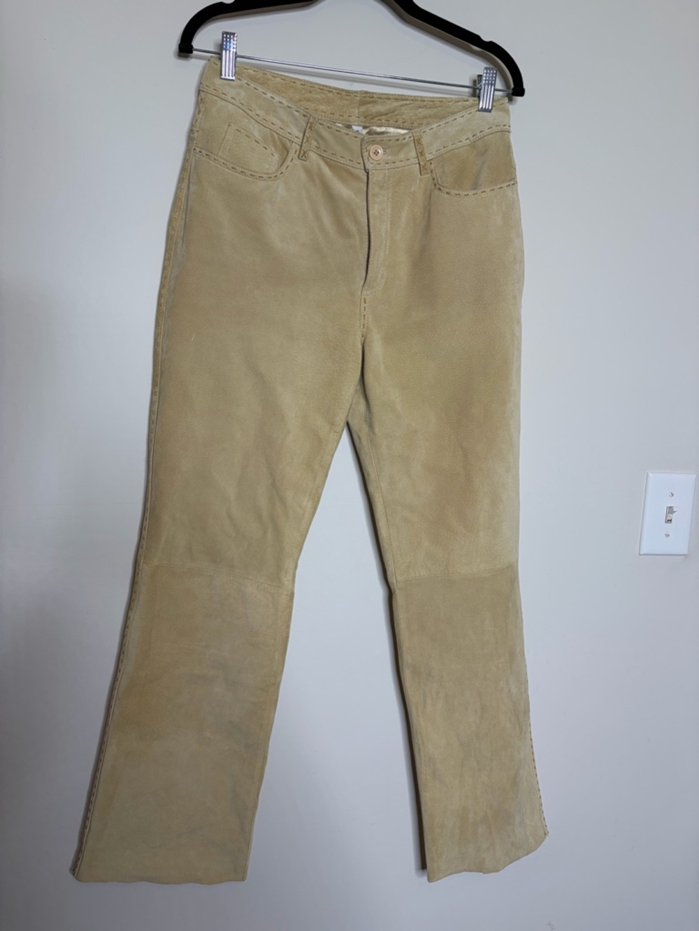 Vintage y2k Women’s Beige Suede Flare pants BOHO festival